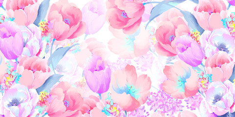 Beautiful elegant watercolor rose and peony flower illustration