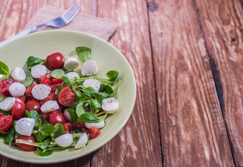 Fresh delicious tomatoes. With mozzarella cheese typical italian healthy cuisine culture.. Red tomatoes on a wood background.