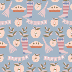 Apple pie elements in an autumn pattern design
