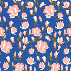 Pink and white flower composition, in a seamless pattern design