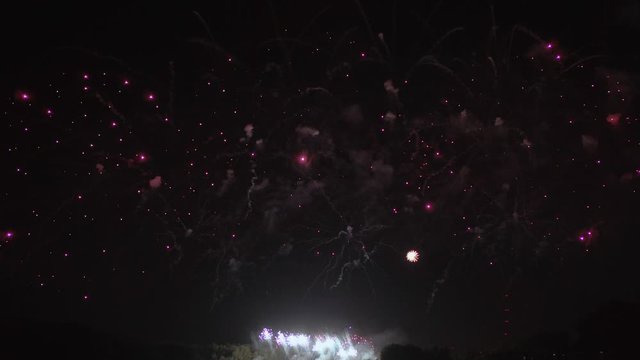 Fireworks exploding in the night sky.