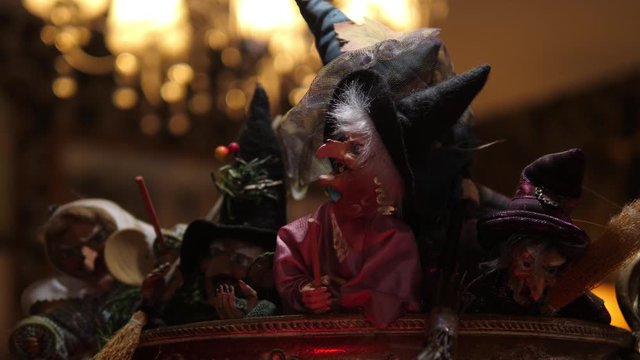 Halloween Witches Dolls with Hats and Broomsticks