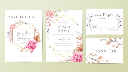 Fototapeta na wymiar Elegant botanical wedding invitation card template set