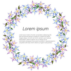 Spring flower wreath. Ornaments of delicate purple flowers to decorate cards, design greetings