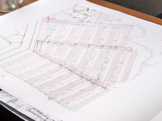 construction drawing of a new neighborhood on the desktop
