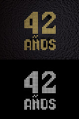 Inscription in Spanish. Golden number 42 years