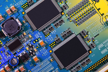 Electronic circuit board close up. 
