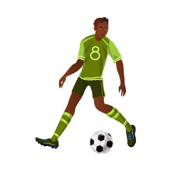 Fototapeta na wymiar Modern afro american soccer player make a dribble
