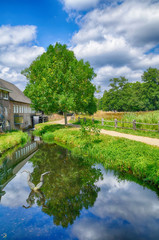 Fototapeta premium Teich an einer historischen Mühle in einem Park in Arnheim
