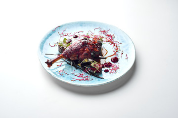 Roasted Duck Leg. Restaurant Food Closeup