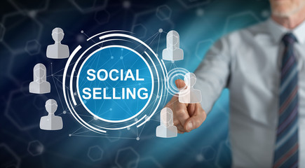 Man touching a social selling concept