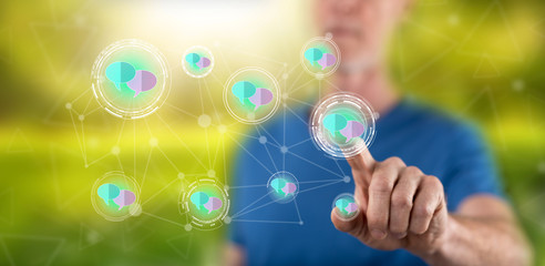 Man touching a communication network concept