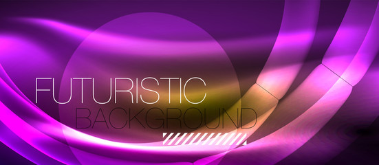 Neon shiny light glowing wave lines