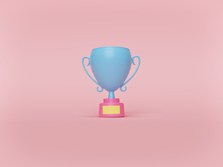 Trophy cup on pastel pink background. minimal victory concept. 3d rendering