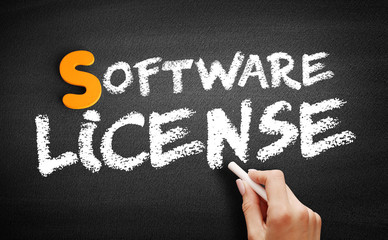 Software License text on blackboard, concept background