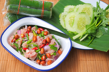 Thai traditional food fermented ground pork, fresh red and green chilli 