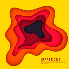 Stock Vector Autumn Paper Cut Leaves Backround. Hello Autumn. September flyer template. Circle layered cave frame. Origami Foliage. Fall poster. Vector EPS10