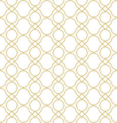 Naklejka premium Linear oriental ornament seamless vector pattern in gold color