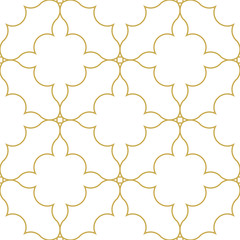 Elegant linear quatrefoil ornament. Seamless vector pattern in gold color