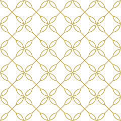 Fototapeta premium Elegant linear diagonal grid ornament. Seamless vector pattern in gold color