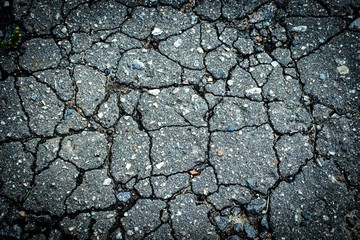 Background with old asphalt pavement in cracks