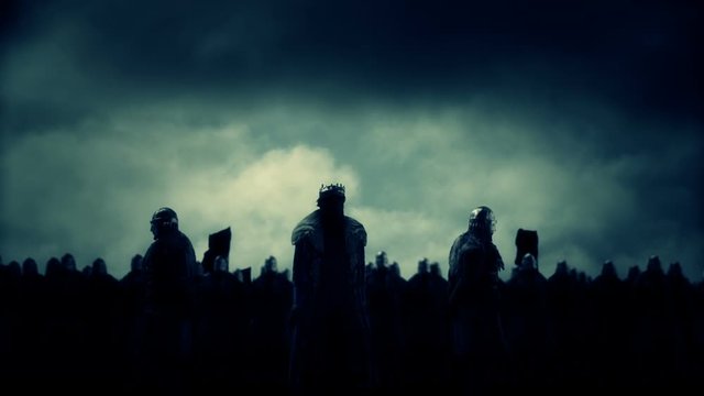 Medieval King Standing with his Royal Guards and Army in a Battle Field