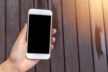 Hand holding Smart phone with blank screen.