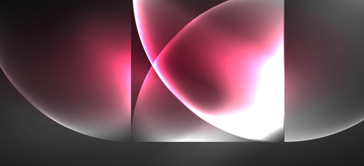 Neon glowing techno lines, hi-tech futuristic abstract background. Template with abstract shapes in dark space