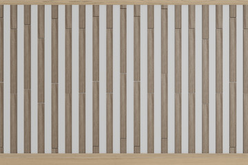 wooden slats on white concrete texture background, space for text, 3d rendering