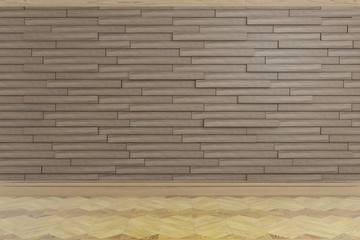 wooden slats texture, design wall, empty room, 3d rendering illustration