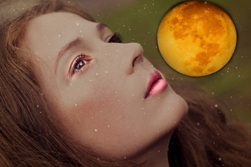 Woman face ,space and full moon © julijacernjaka