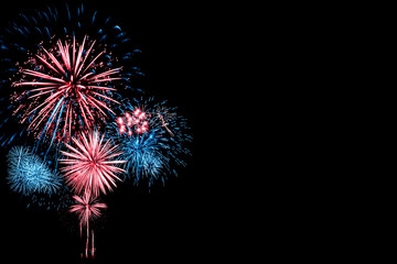 Fototapeta premium Red and Blue Fireworks on Black background