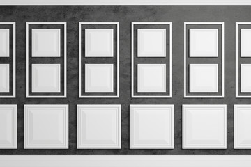 3d rendering, classic style black wall with white panels background