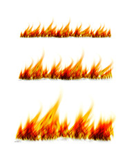 Fiery flames on a white background. Fire bonfire. Vector illustration