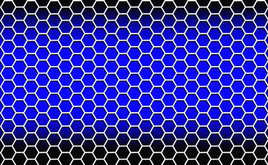 Illustration. Abstract background consisting of white hexagons on a blue background with dark edges.