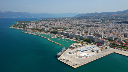 Aerial drone photo of Port and main town of Patras, Achaia, Greece
