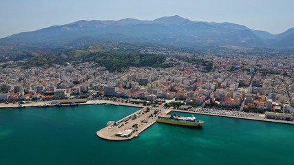 Obraz premium Aerial drone photo of Port and main town of Patras, Achaia, Greece