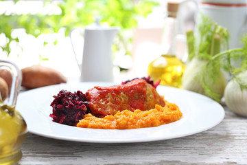 Vegetarian cuisine, vegetable chop in tomato sauce