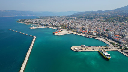 Naklejka na ściany i meble Aerial drone photo of Port and main town of Patras, Achaia, Greece