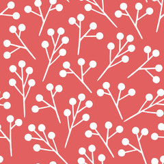 rustic hand drawn red berries vector seamless pattern. christmas branches and berries background