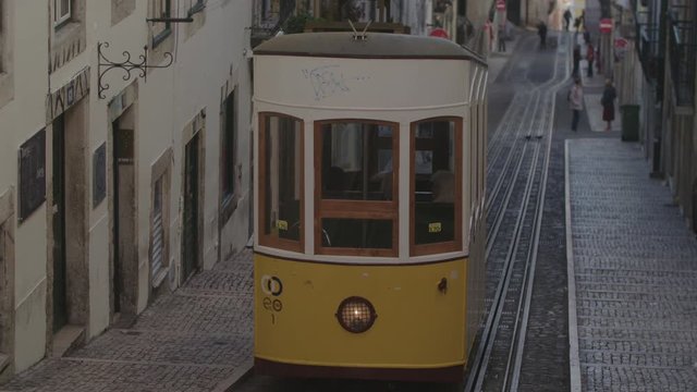 Lisbon tram on a steep hill in Portugals Capital