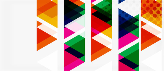 Banner with multicolored mosaic triangle geometric design on white background. Abstract texture. Vector illustration design template.