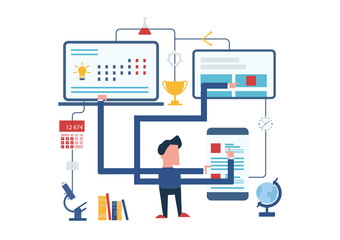 Online education. Online training courses, university studies, video tutorials, online business courses, presentation.