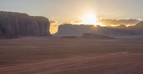 Sunset during spring in the dessert Wadi Rum