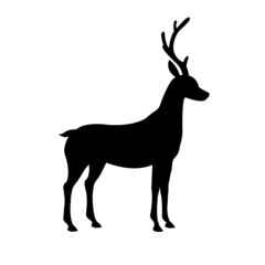 Vector black flat silhouette of standing deer logo icon isolated on white background