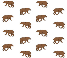 Vector seamless pattern of brown hand drawn grizzly bear isolated on white background