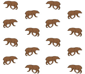 Vector seamless pattern of brown hand drawn grizzly bear isolated on white background