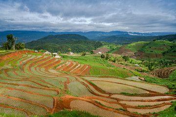 Beautiful landscape view of Terraced Paddy Field in Mae-Jam Village on sunset time, Chaing Mai Province , Thailand, Asia..
