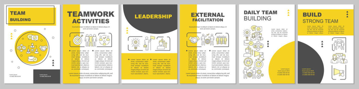 Team building brochure template layout. Partnership, leadership. Flyer, booklet, leaflet print design with linear illustrations. Vector page layouts for magazines, annual reports, advertising posters