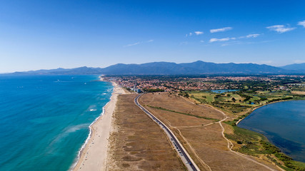 Aerial view of Saint Cyprien beach in the Pyrenees Orientales